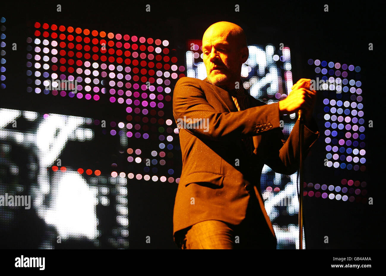 REM Concert London. Michael Stipe of REM performs live on stage at