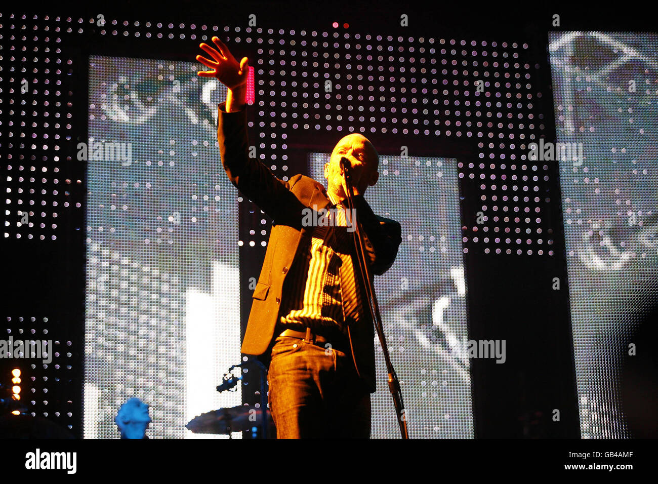 REM Concert London. Michael Stipe of REM performs live on stage at