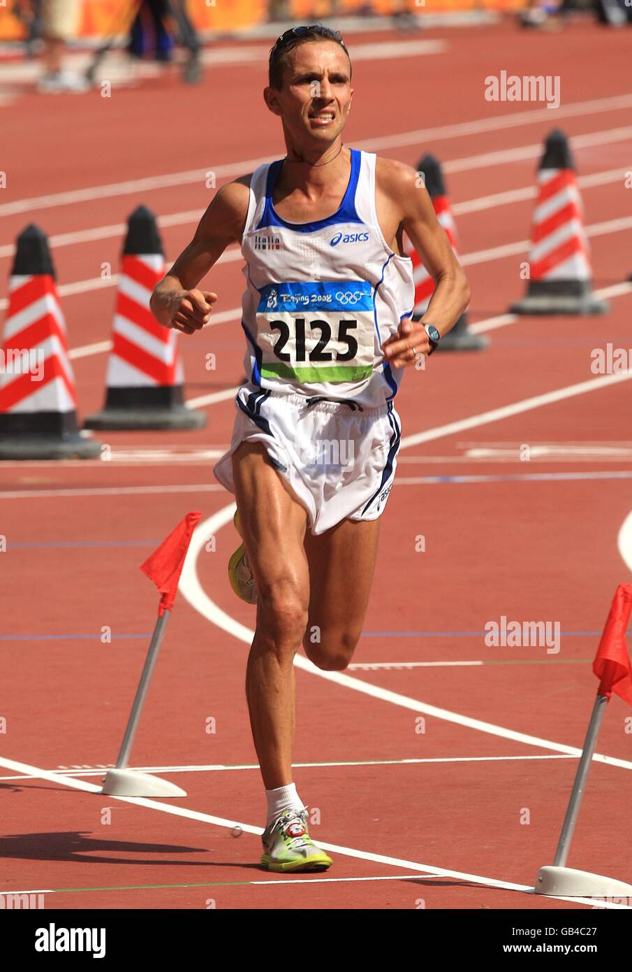 Italy's Ruggero Pertile runs in the men's marathon in the National Stadium on day 16 of the 2008 Olympic Games in Beijing. Stock Photo