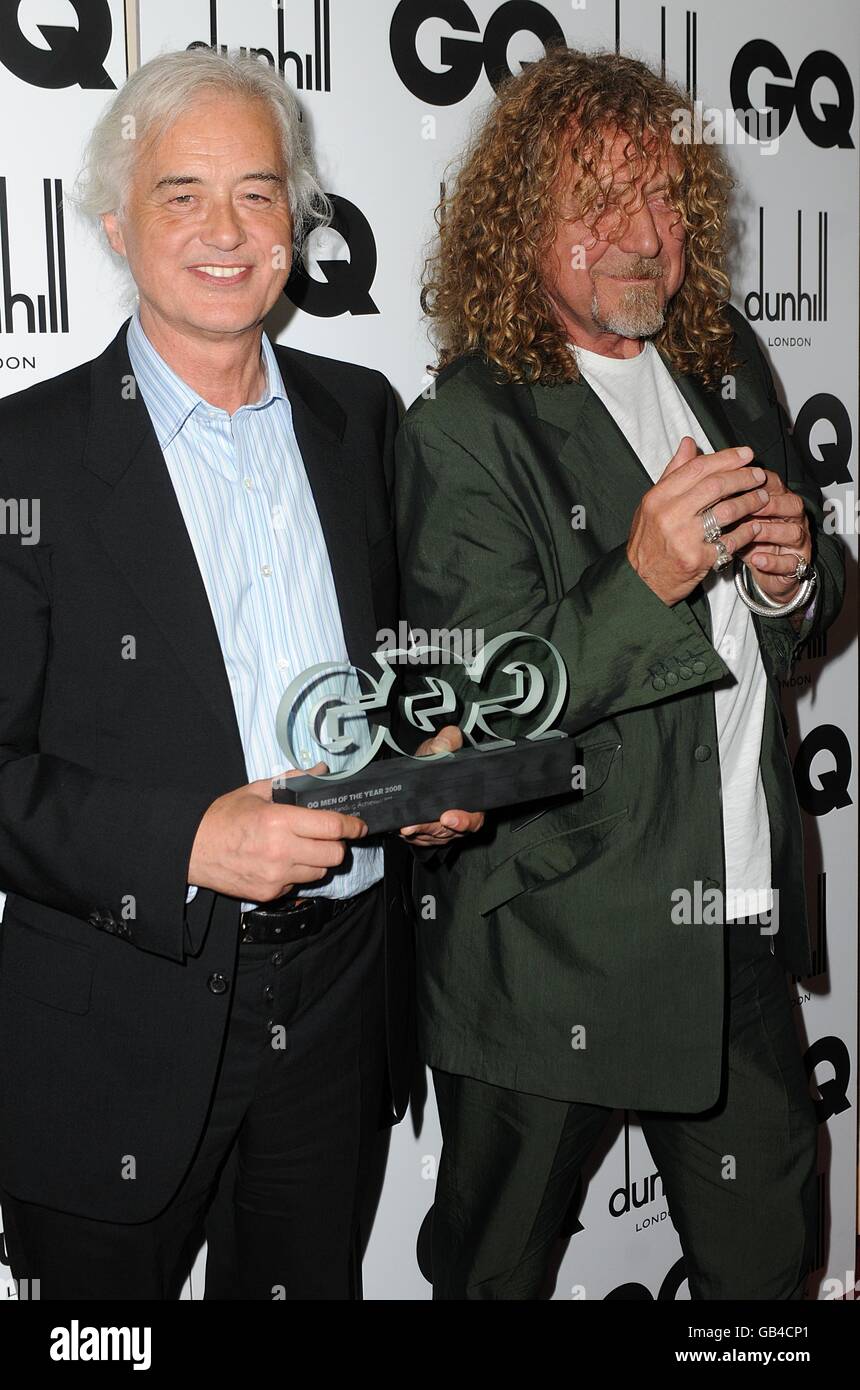 Jimmy Page (l) and Robert Plant from Led Zeppelin with the award