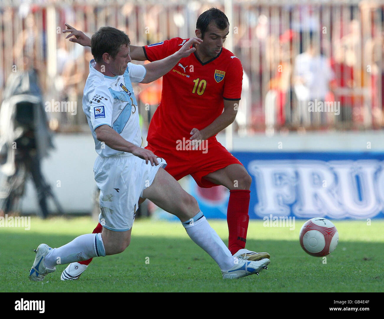 Scotland's Gary Naysmith and Macedonia's Goran Pandev during the World