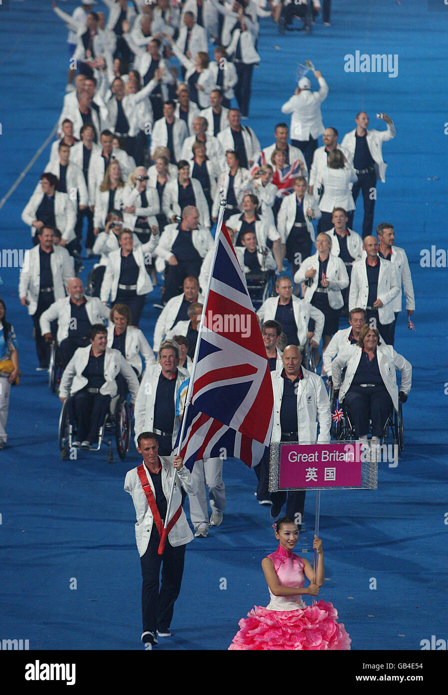 The British Paralympic team is led into the stadium by Daniel Crates during the Beijing Paralympic Games 2008 Opening Ceremony at the National Stadium, Beijing, China. Stock Photo