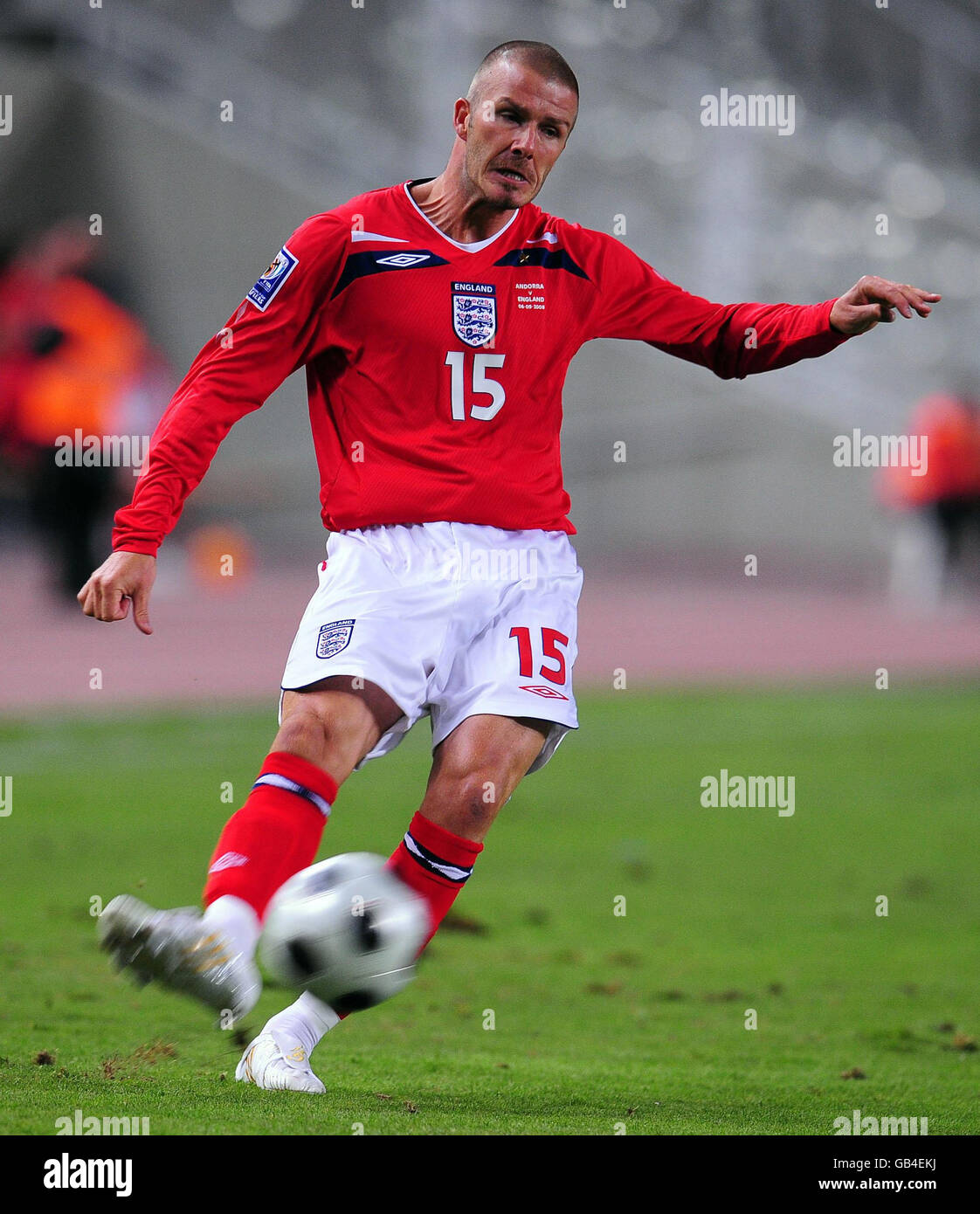 Soccer - FIFA World Cup 2010 - Qualifying Round - Group Six - Andorra v England - Olympic Stadium - Barcelona. England's David Beckham in action during the World Cup Qualifying Group Six match at the Olympic Stadium, Barcelona, Spain. Stock Photo