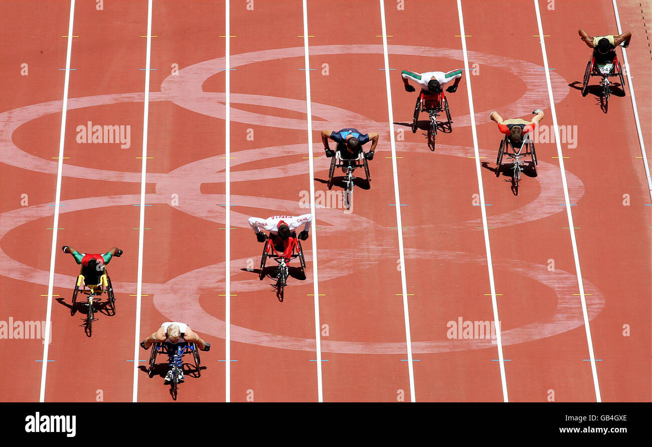 Paralympics - Beijing Paralympic Games 2008 - Day Six. General view of the men's 200 meters Semi-Final T54 at the National Stadium during the Beijing Paralympic Games 2008, China. Stock Photo