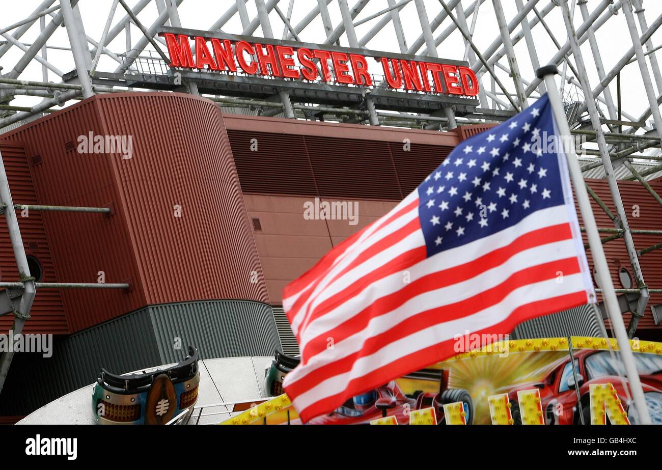 Soccer - Manchester United - American Flag. An American Flag outside Old Trafford, Manchester. Stock Photo