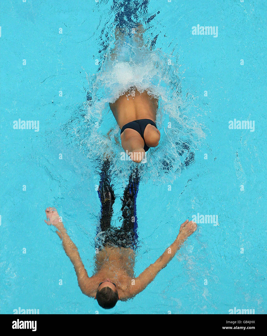 Competitors take part in the Men's 4X50M Medley 20 Points Heats in the National Acquatic Centre, Beijing. Stock Photo