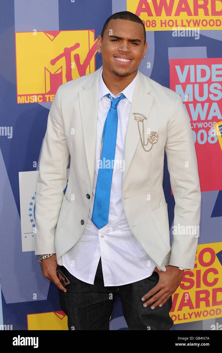 Chris Brown arrives for the MTV Video Music Awards 2008, at Paramount Studios, Hollywood, Los Angeles, California. Stock Photo