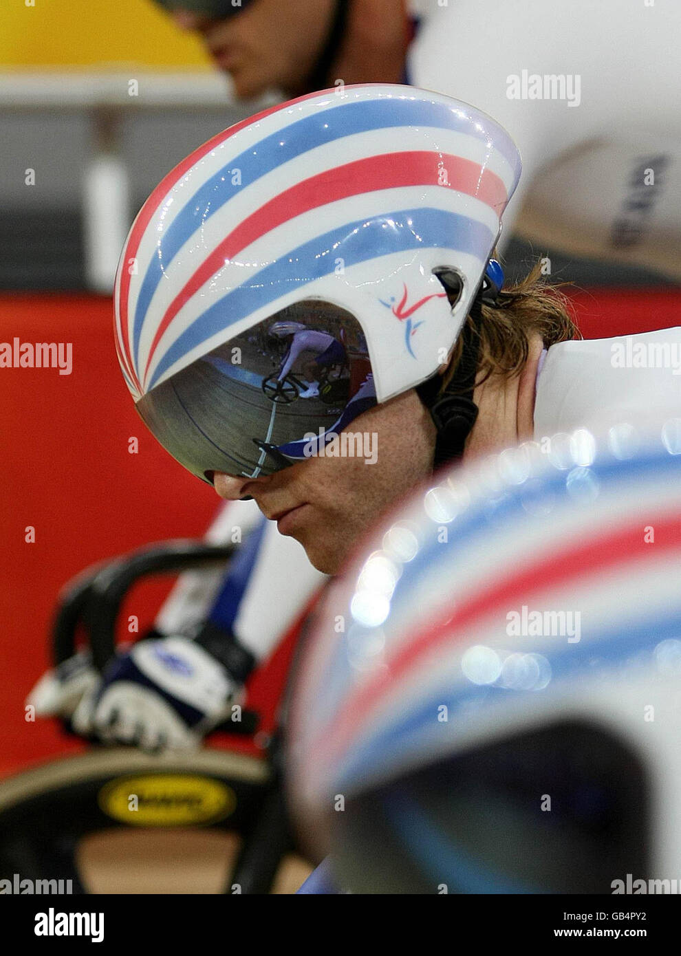 Great Britain's Jody Cundy prior to the mens team sprint final (LC1-4 CP3/4) in the Laoshan Velodrome at the Beijing Paralympic Games 2008, China. Stock Photo