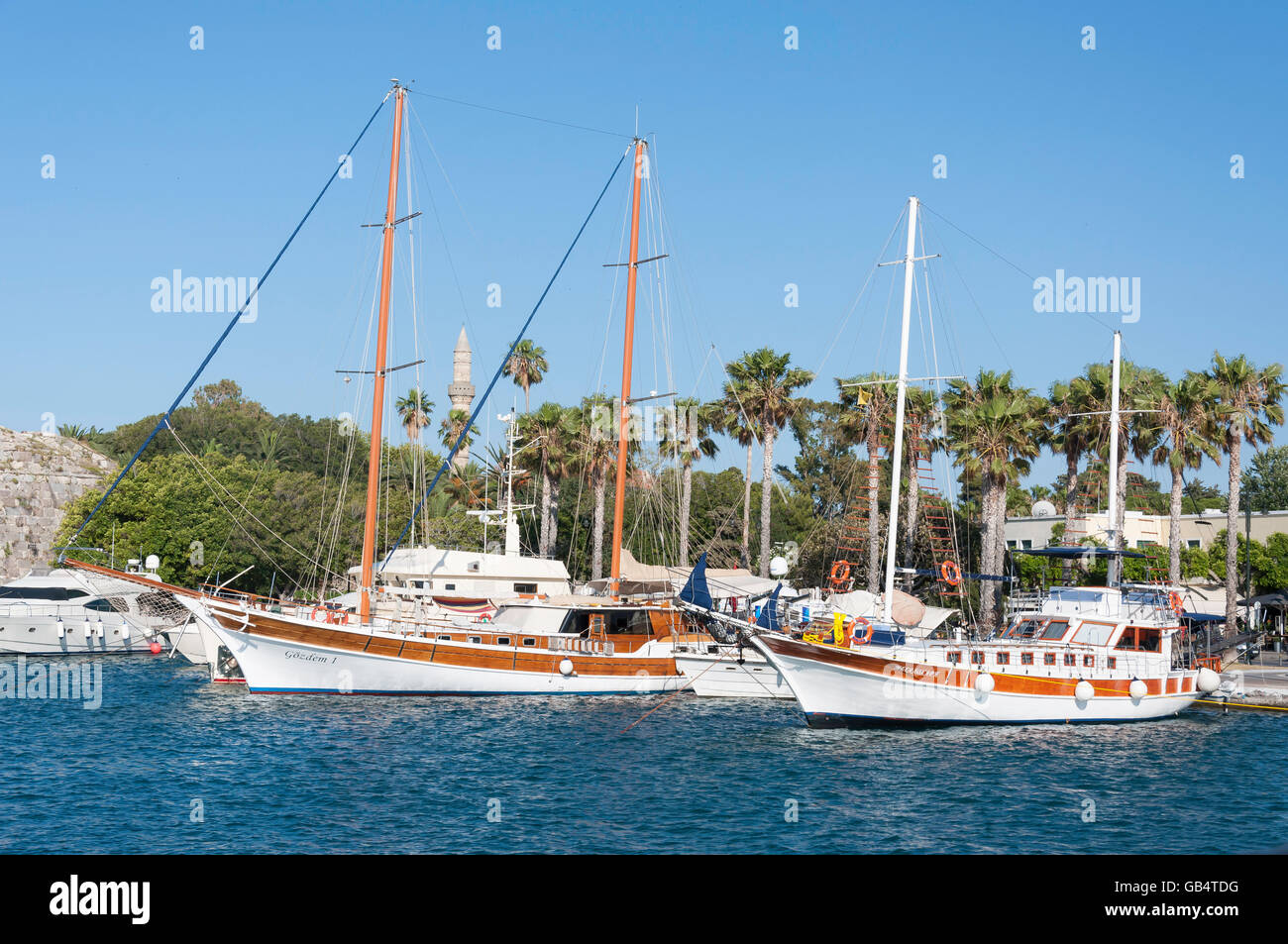 Yachts in harbour, Kos Town, Kos (Cos), The Dodecanese, South Aegean Region, Greece Stock Photo