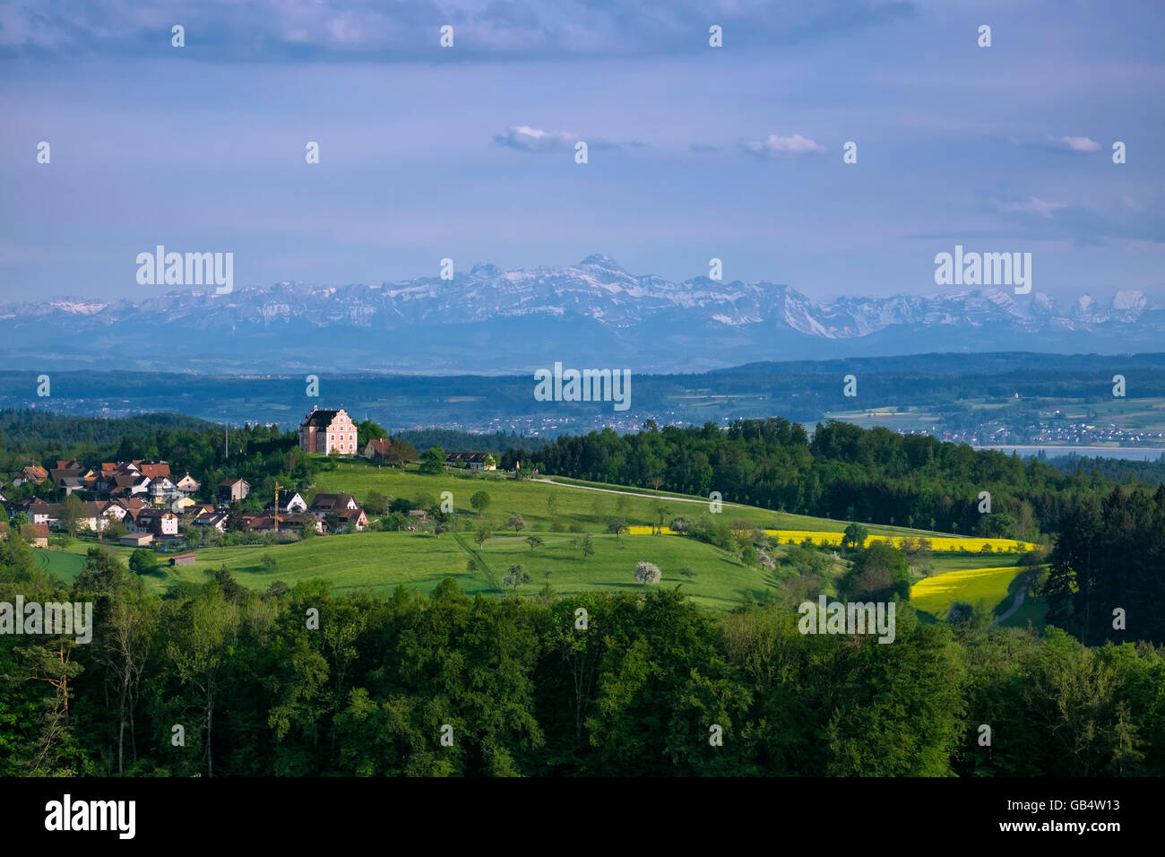 View of Castle Freudental on the Bodanrück, Appenzell Alps, region of Lake Constance, Baden-Württemberg, Germany Stock Photo