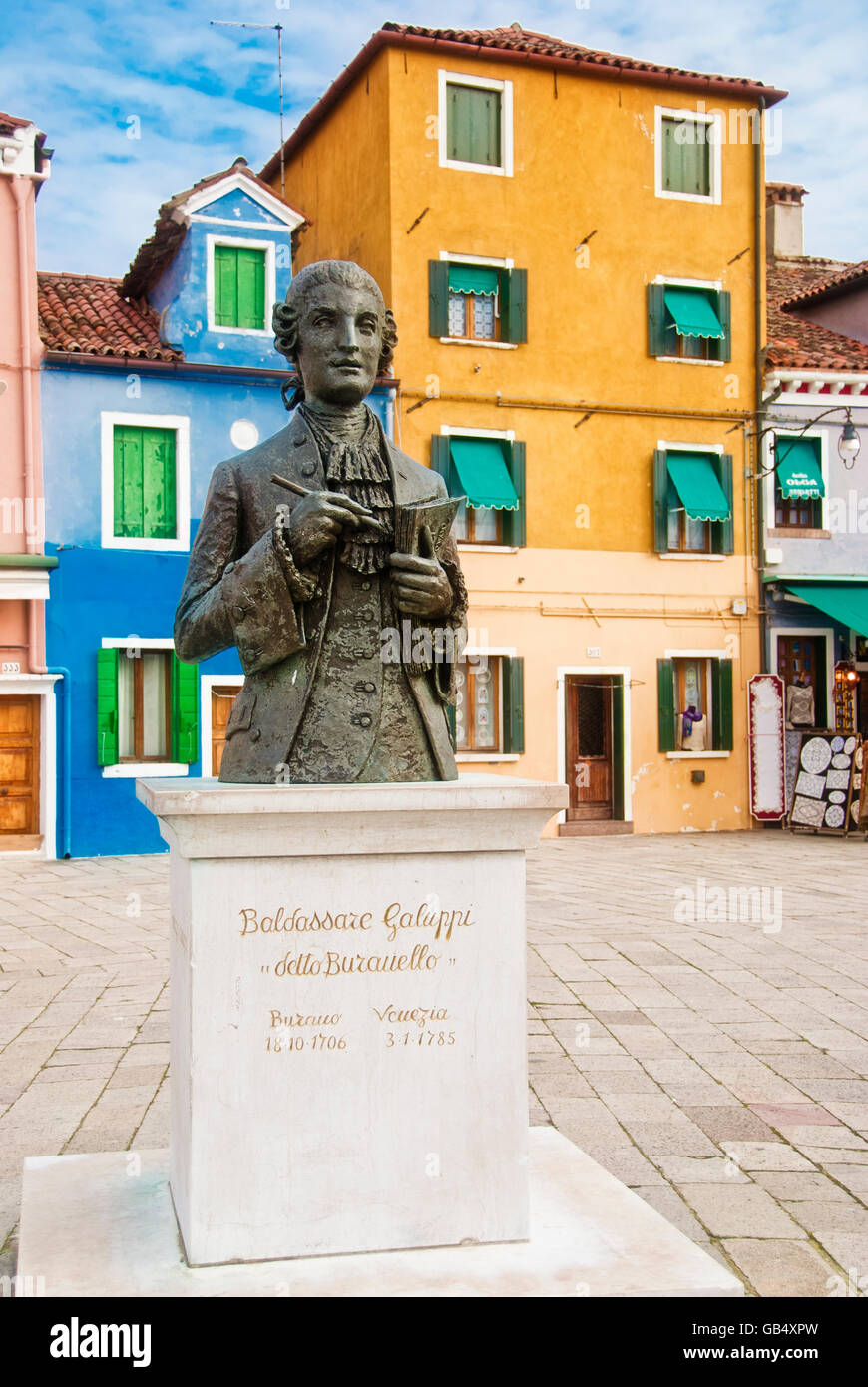 Monument to Baldassare Galuppi, Burano, Venice, Italy, Europa Stock Photo