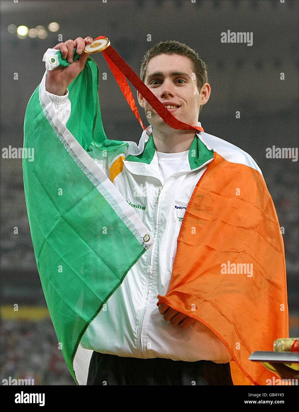Ireland's Jason Smith who won gold in the men's T13 200M Final in the National Stadium, in Beijing, China. Stock Photo