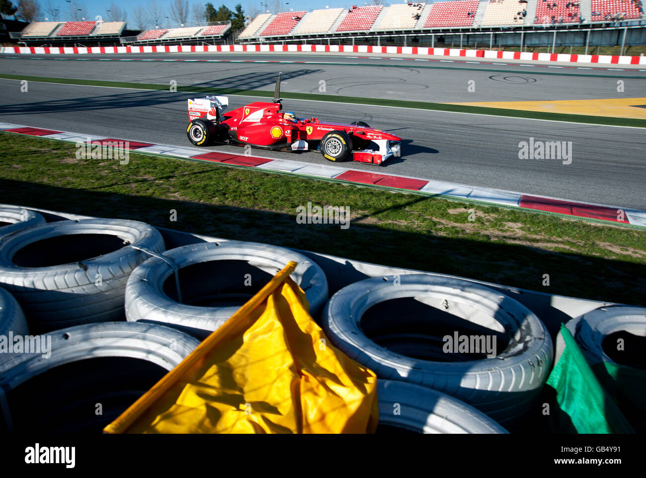 Fernando Alonso, Spain, in his Ferrari 150th Italia race car, motor sports, Formula 1 testing on the Circuit de Catalunya race Stock Photo