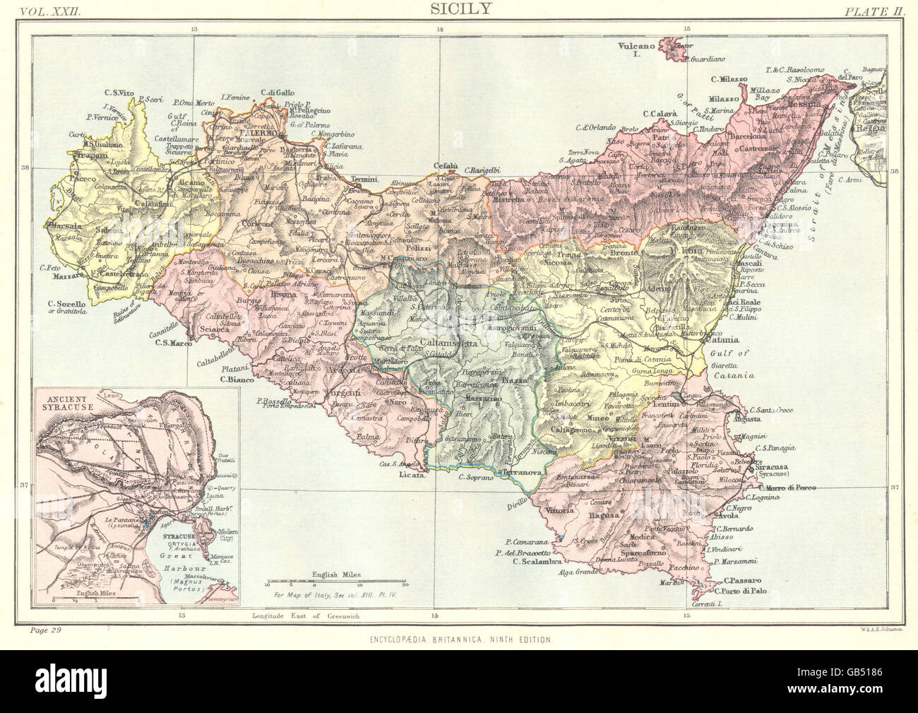 Syracuse italy, map hi-res stock photography and images - Italy Sicily Inset Ancient Syracuse Britannica 9th EDition 1898 OlD GB5186