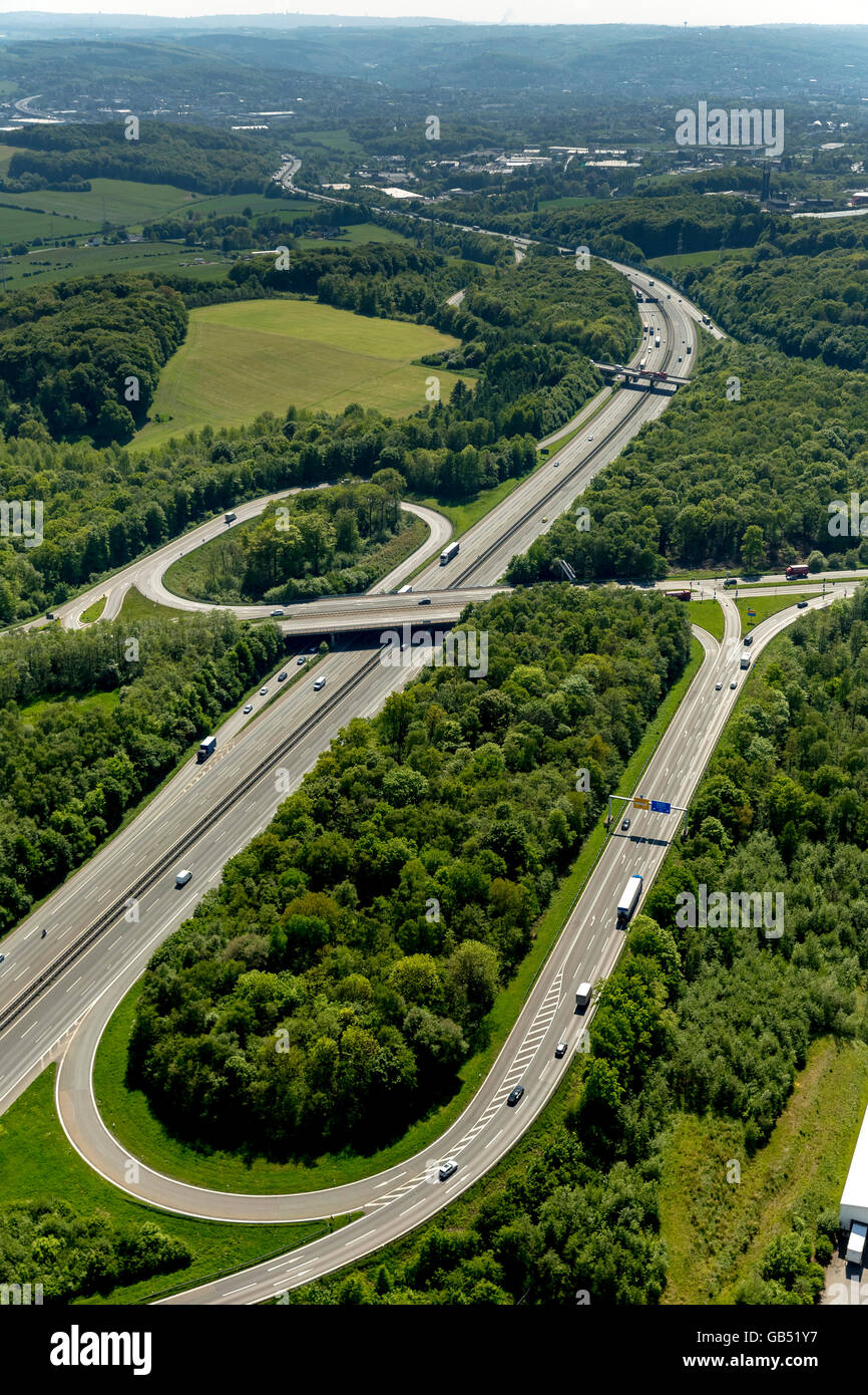 Aerial view, motorway intersection Wuppertal-Nord, A1 and A43, Sprockhövel, North Rhine-westphalia, Germany, Europe, Germany Stock Photo