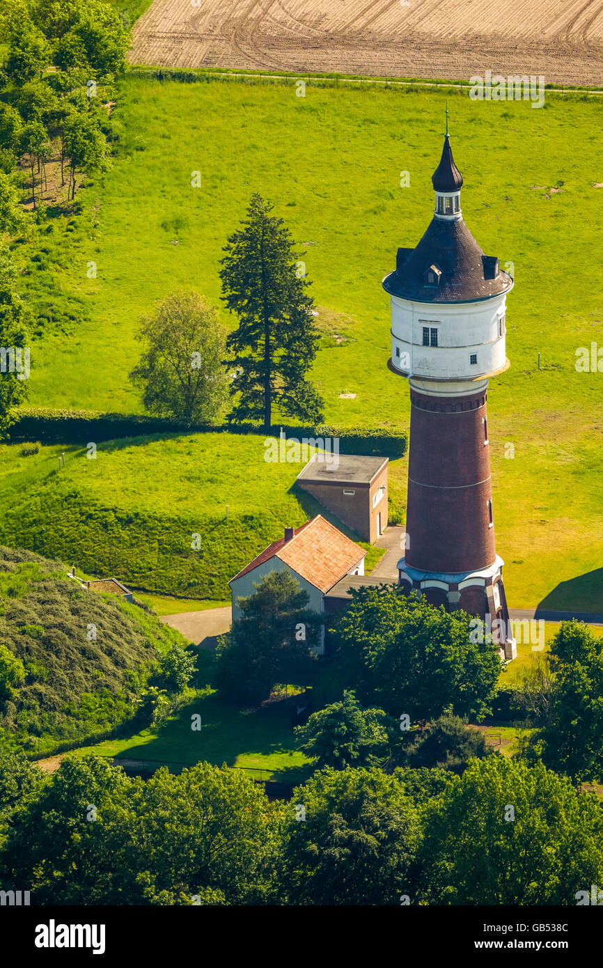 Aerial, Old Water Tower Warendorf, Zur Herrlichkeit, Warendorf, district town of Warendorf, North Rhine-westphalia, Germany, Stock Photo