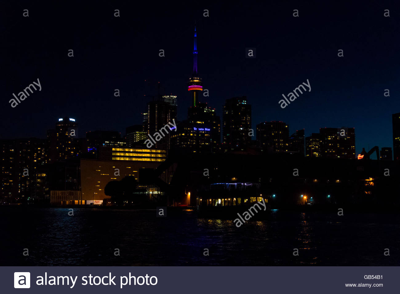 Toronto Skyline Including The Cn Tower At Night Time During Canada
