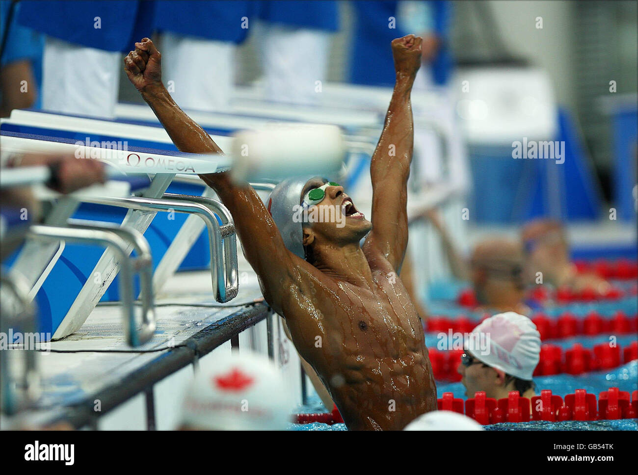 Paralympics - Beijing Paralympic Games 2008 - Day Eight. Spain's Enhamed Enhamed celebrates after he won gold in the men's 50M Freestyle S11 Final in the National Acquatic Centre, Beijing. Stock Photo