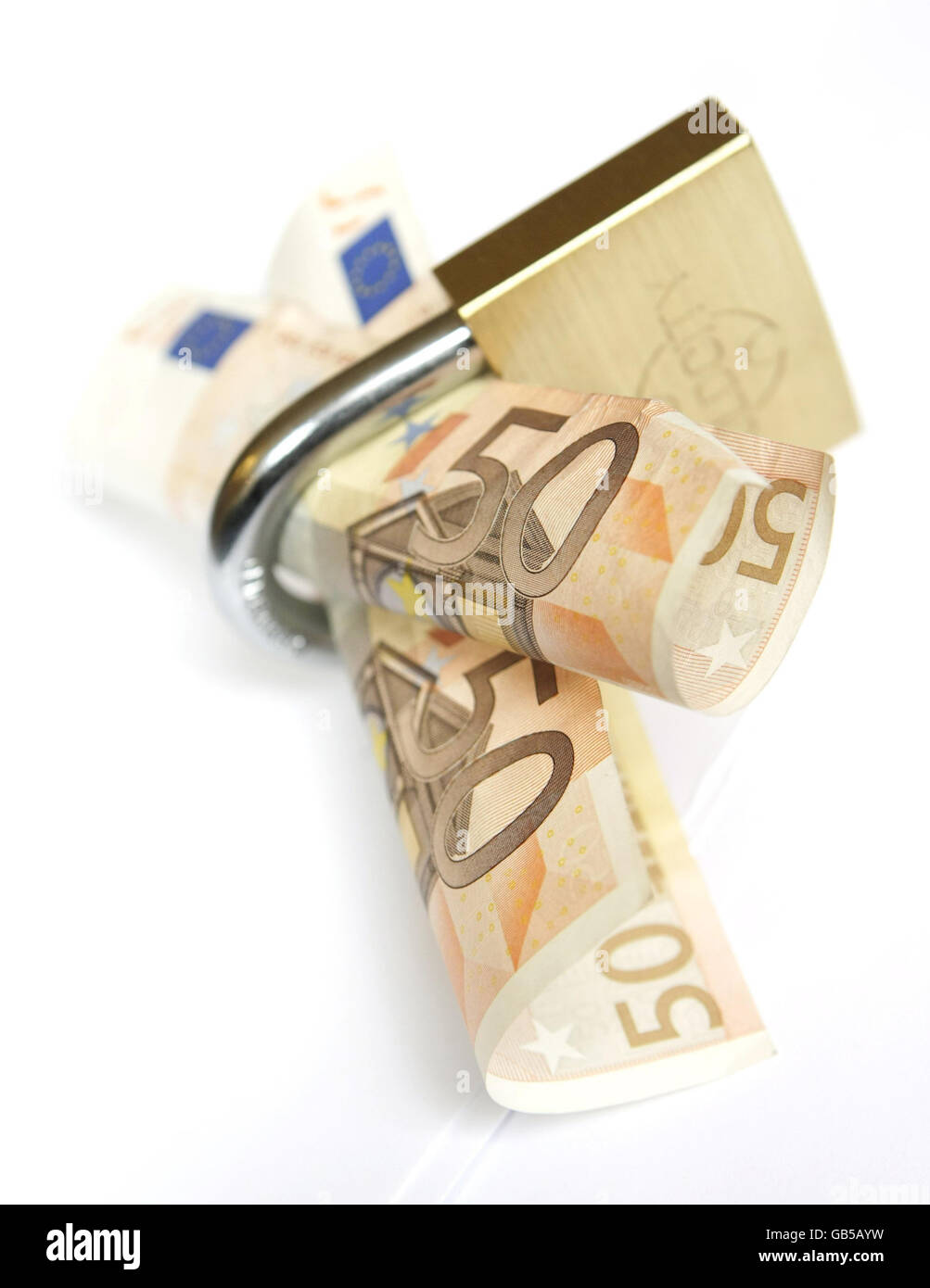 A generic photo of two 50 euro notes and a padlock. Stock Photo