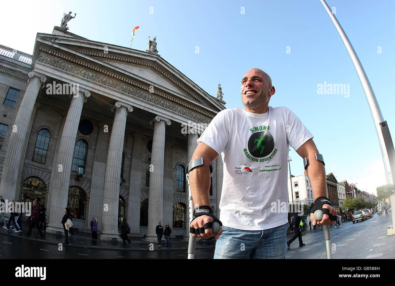 Simon Baker, 41, who has had his leg amputated is aiming to run the fastest 26 miles on crutches when he competes at the Dublin city marathon later this month. Stock Photo