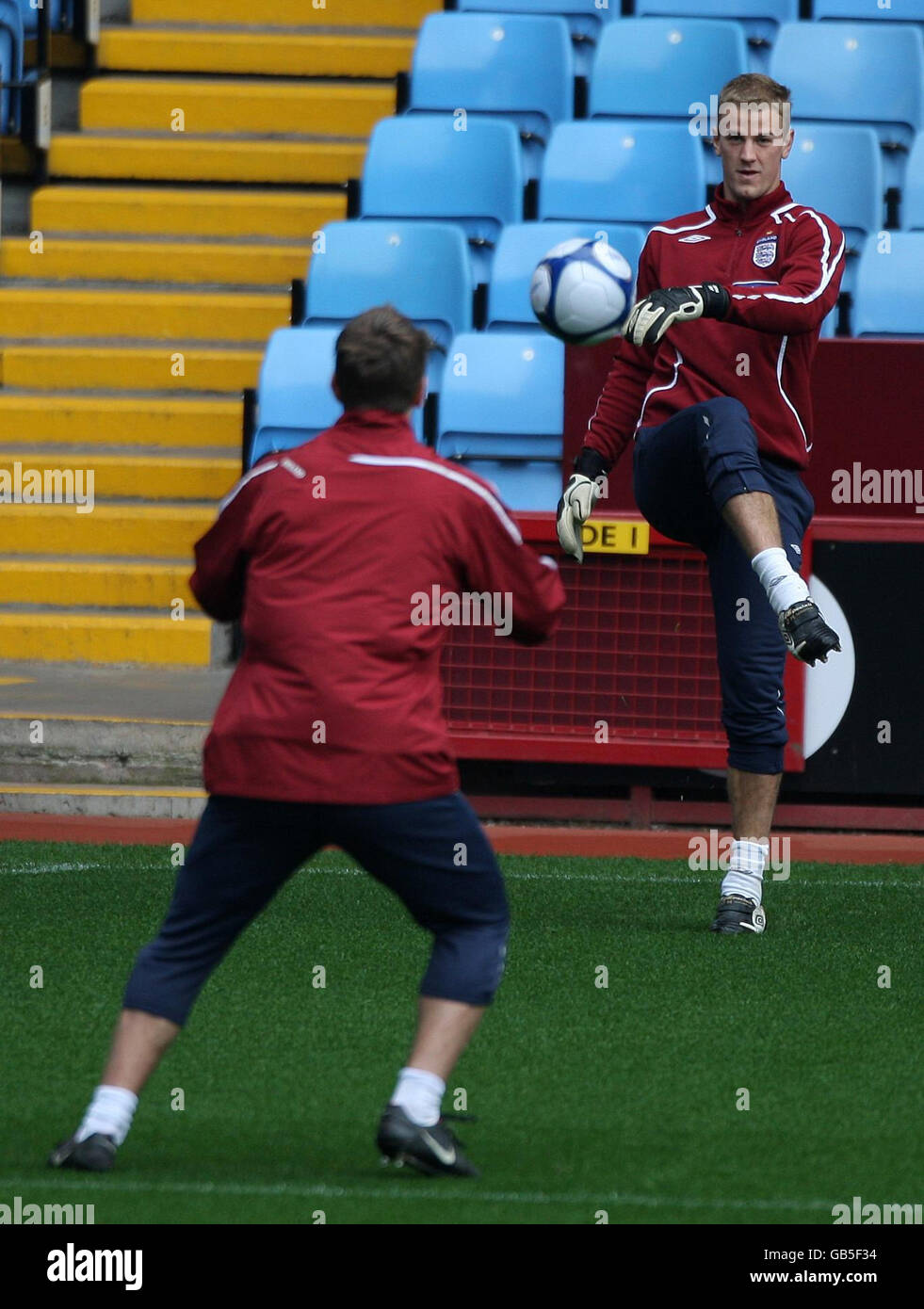 England U21's goalkeeper Joe Hart warms up during a training session at Villa Park, Birmingham. Stock Photo