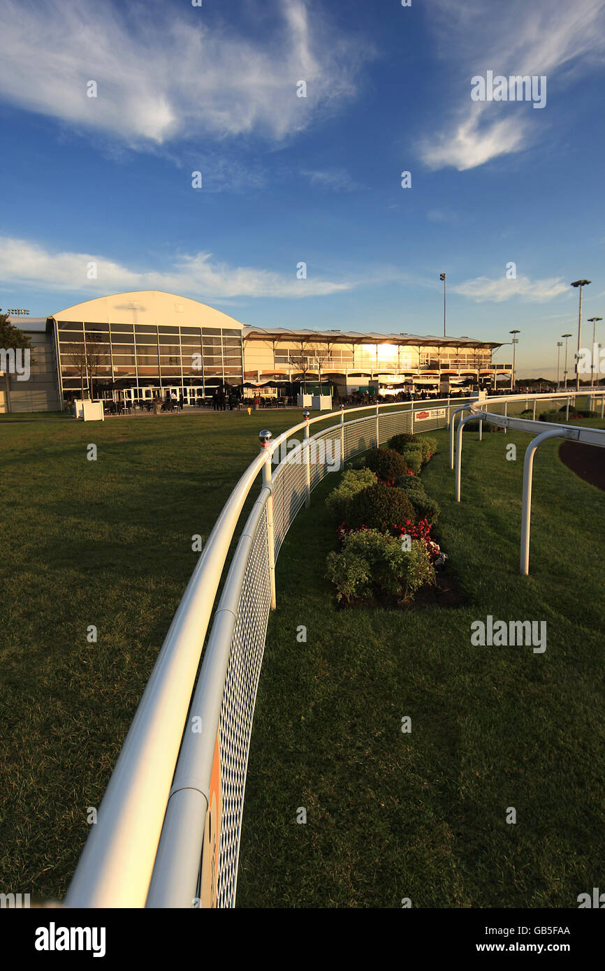General view of Great Leighs Racecourse as the sun sets Stock Photo