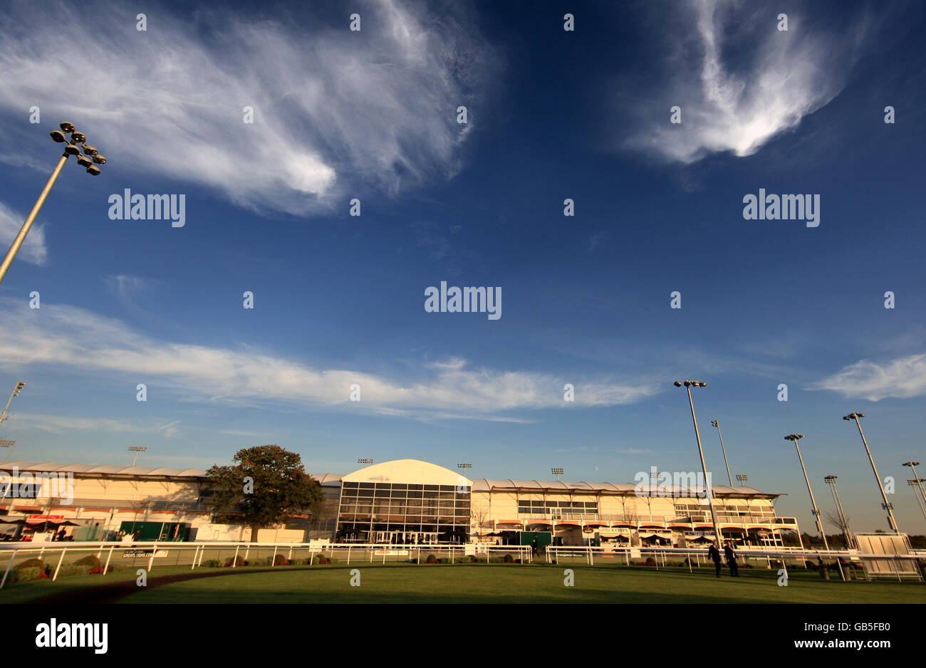General view of Great Leighs Racecourse as the sun sets Stock Photo Alamy