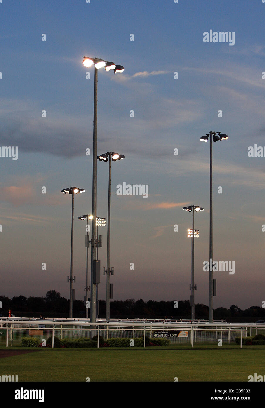 General view of Great Leighs Racecourse under floodlights Stock Photo