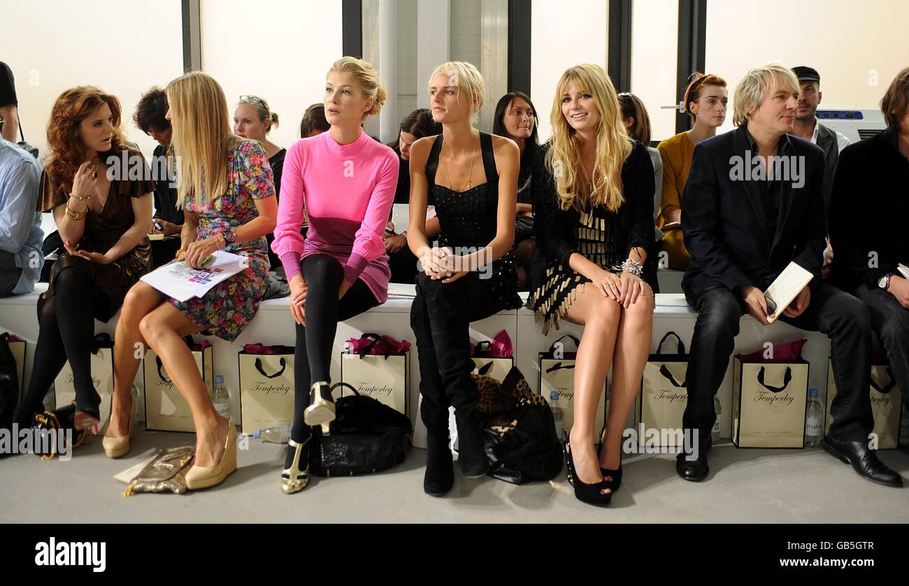 (Left-Right) Emilia Fox, Laura Bailey, Rossamund Pike, Jacquetta Wheeler, Mischa Barton abnd Nick Rhodes at the show by designer Temperley London, during London Fashion Week at the 7 Howick Place, London, SW1E. Stock Photo