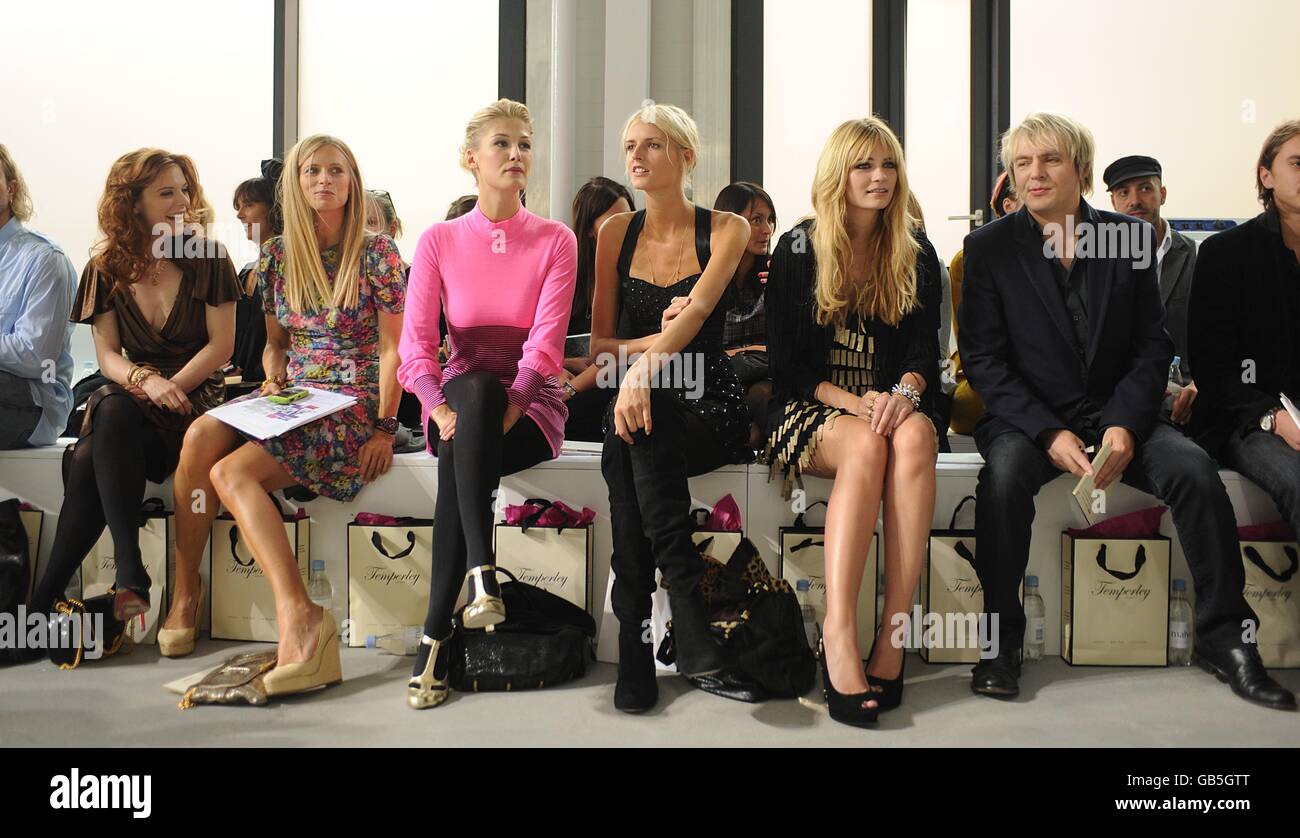 (Left-Right) Emilia Fox, Laura Bailey, Rossamund Pike, Jacquetta Wheeler, Mischa Barton abnd Nick Rhodes at the show by designer Temperley London, during London Fashion Week at the 7 Howick Place, London, SW1E. Stock Photo