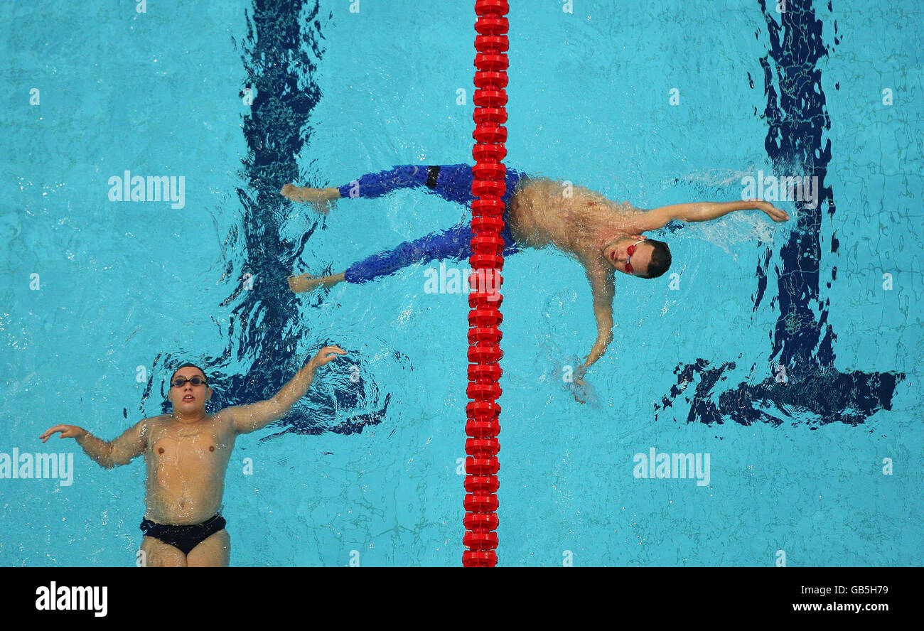 Competitors during the Men's 50M S1 Backstroke Final in the National Acquatic Centre, Beijing. Stock Photo