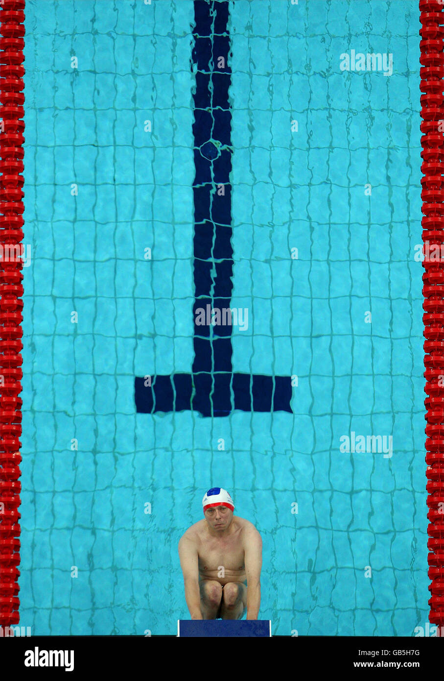 Competitors during Men's 50M Final S2 in the National Acquatic Centre, Beijing. Stock Photo