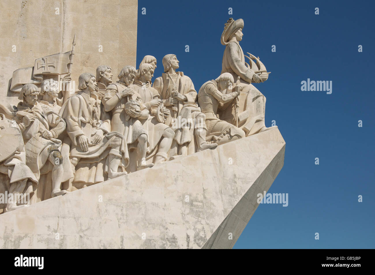 Monuments. The Monument to the Discoveries in Belém celebrates the great heroes of the Portuguese age of exploration and discovery. Lisbon, Portugal. Stock Photo