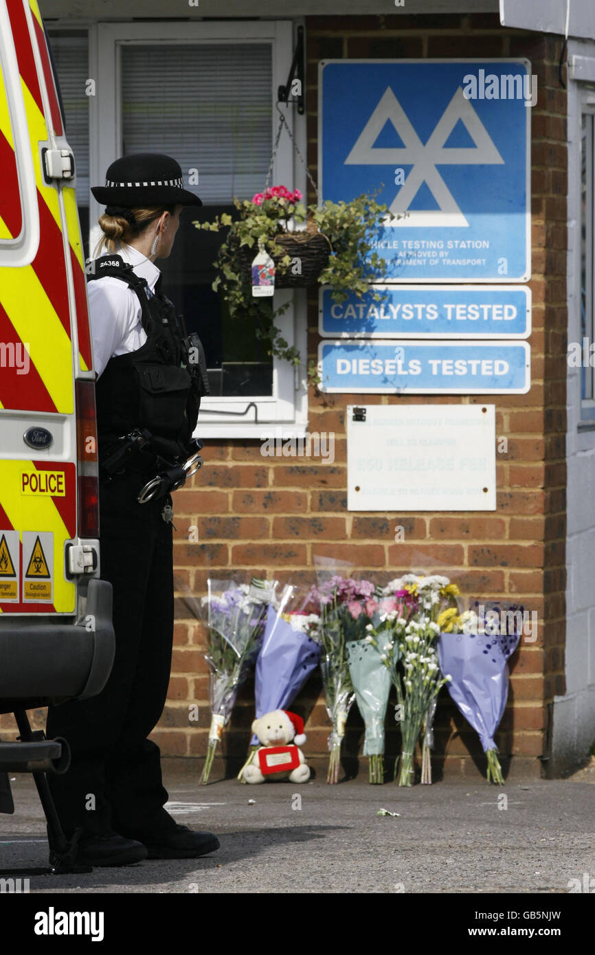 Tributes left at Paynes Road Car Sales garage in Southampton where a