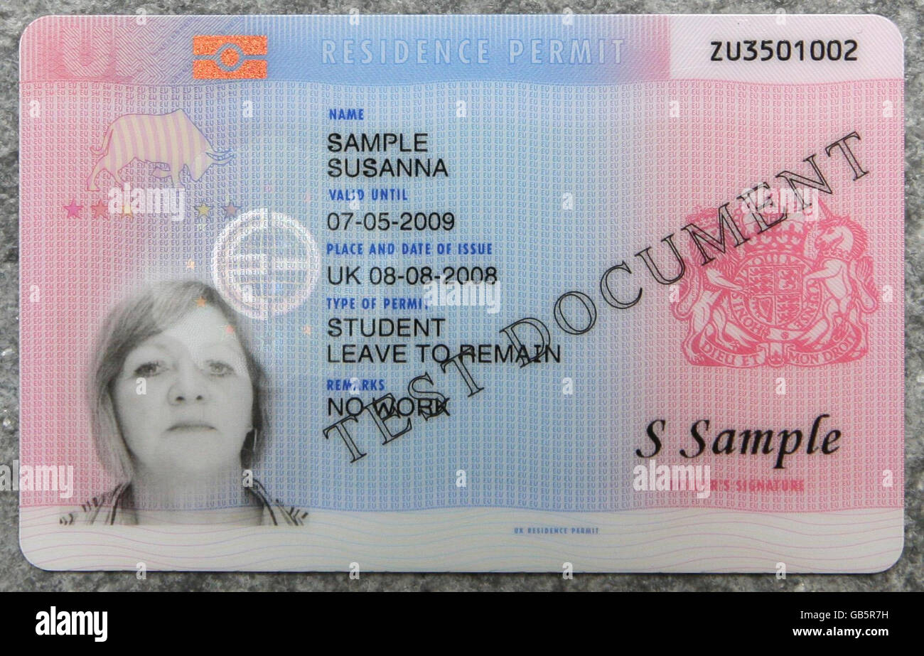 A general view of an example of a new identity card at a press conference at the Home Office, Westminster, central London. Stock Photo