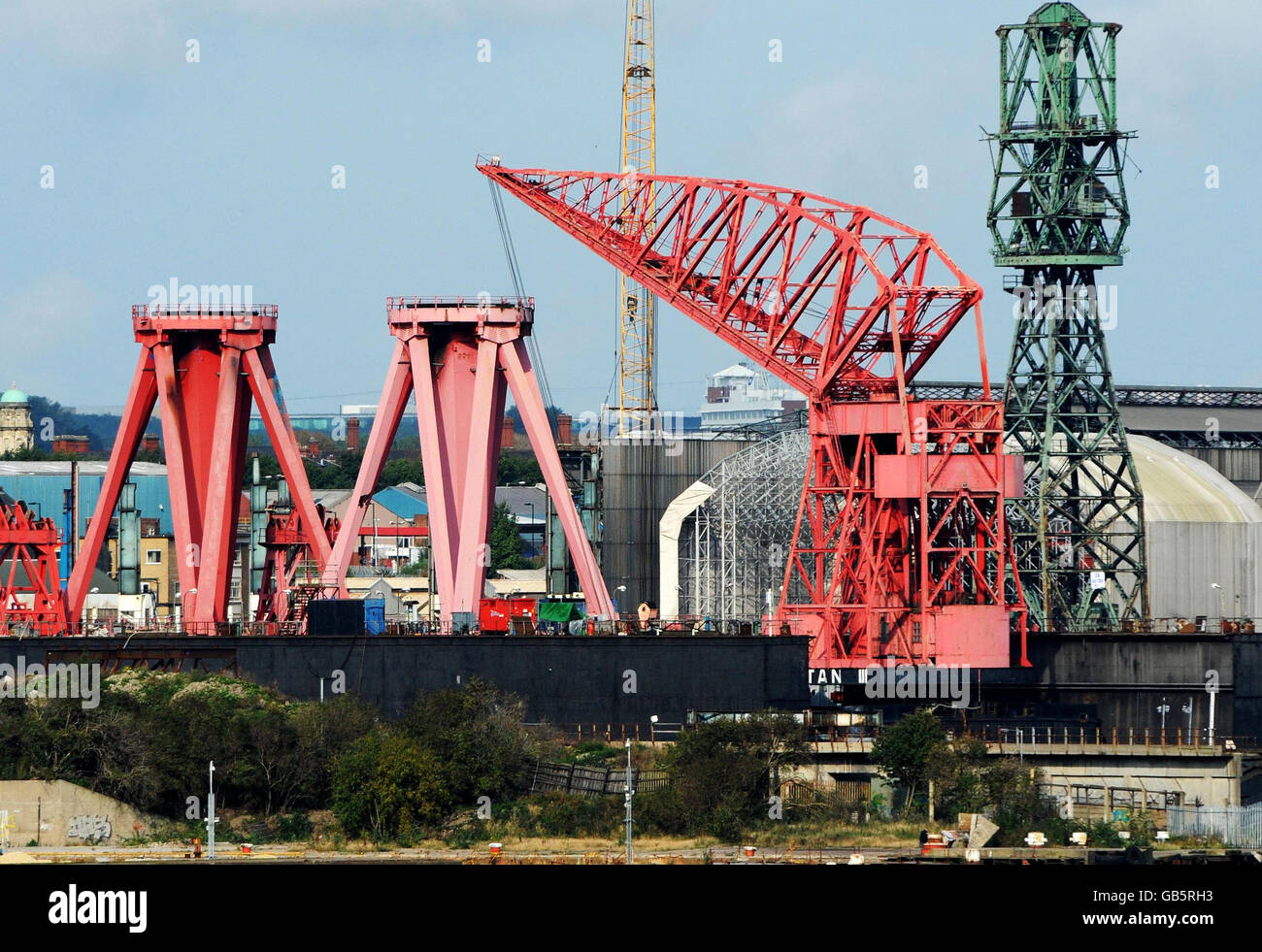 The Swan Hunter shipyard on the River Tyne. The cranes are slowly being dismantled at the dormant shipyard once famous for employing over 1000 workers on the River Tyne. Stock Photo
