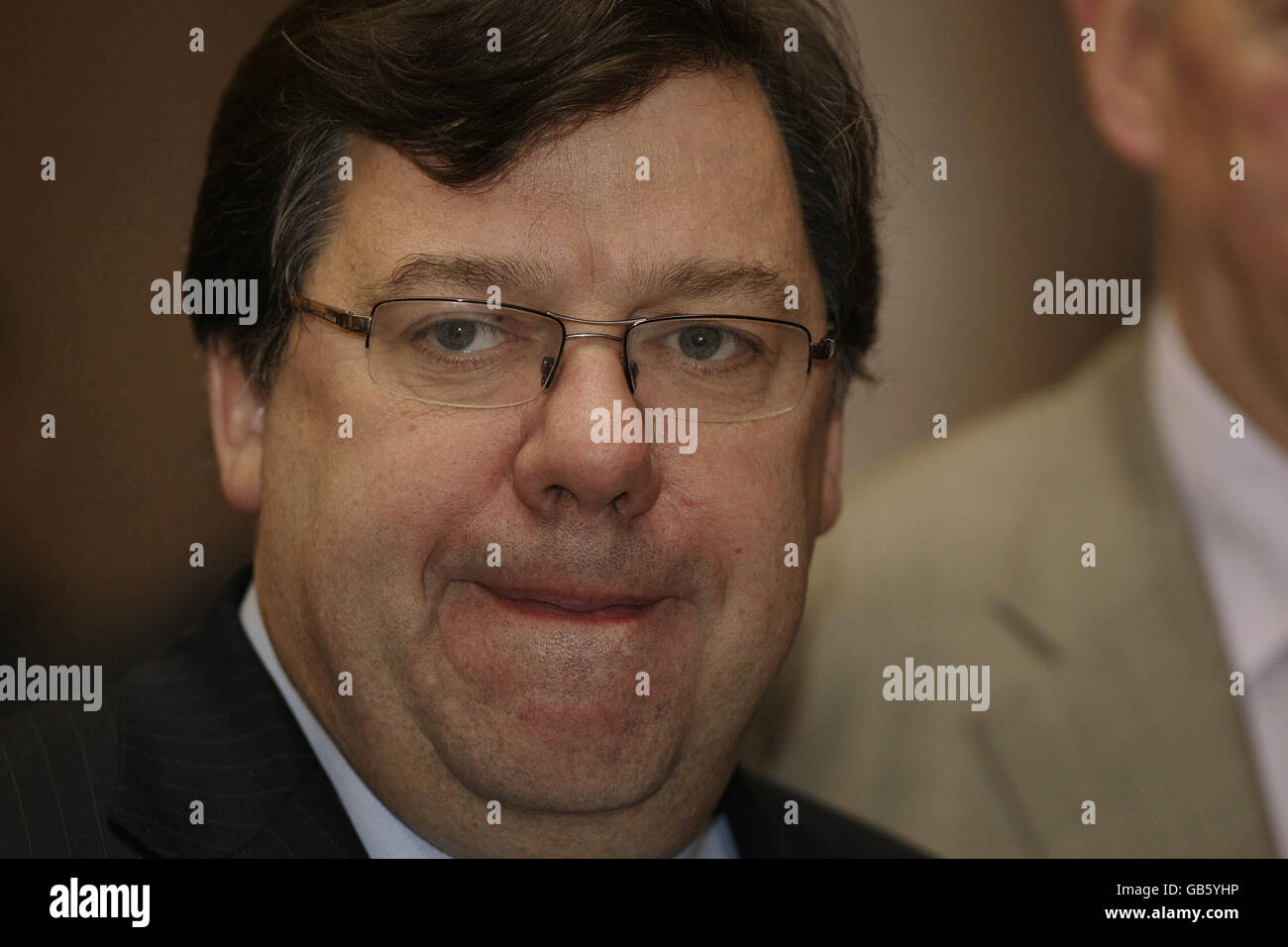 Taoiseach Brian Cowen before addressing the IBEC-CBI Joint Business Conference in Trinity College, Dublin on the day President Mary McAleese signed emergency legislation to deal with the banking crisis. Stock Photo