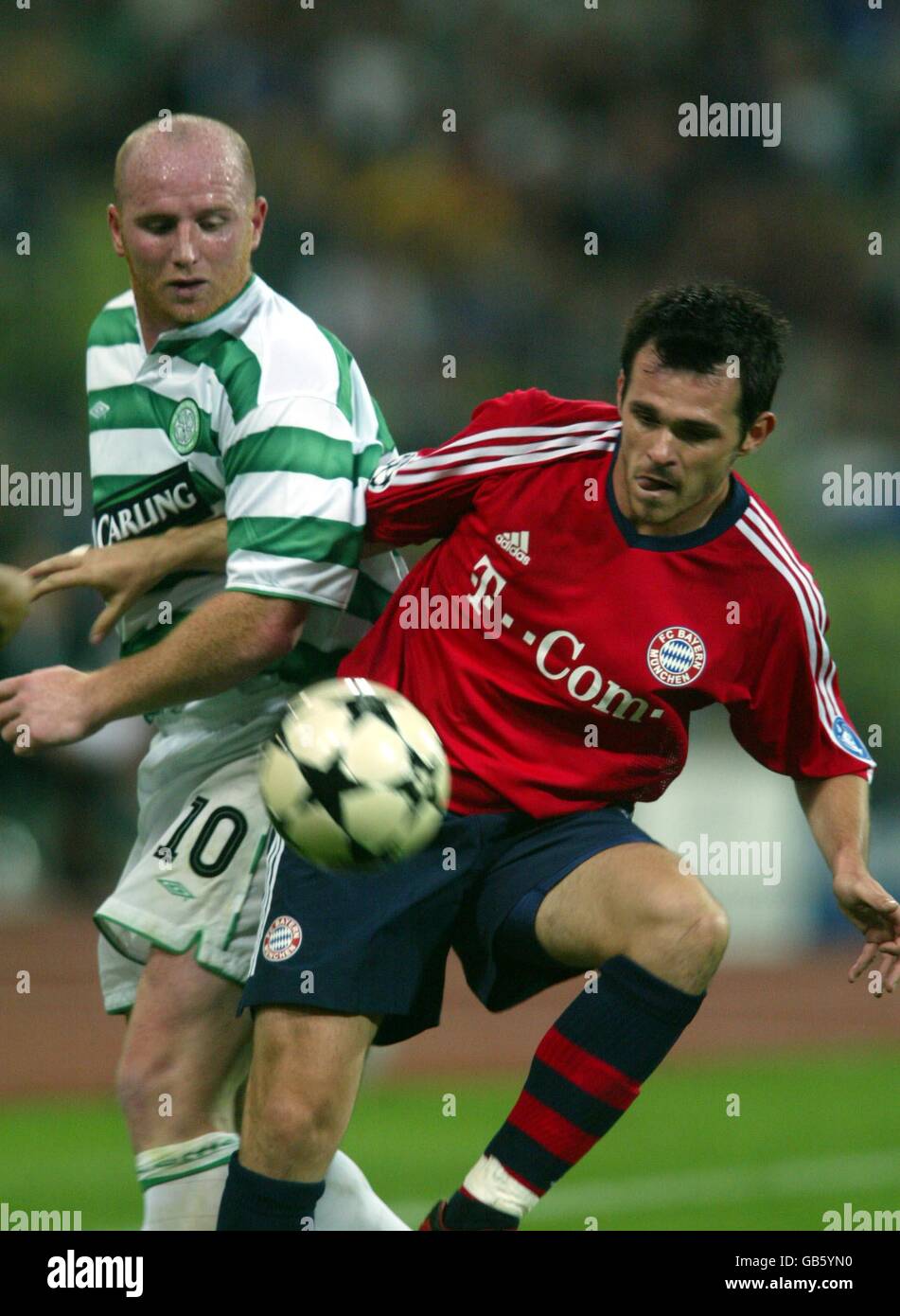 Bayern Munich's Willy Sagnol (R) and 1860 Munich's Lars Bender (L) shown in  action during the soccer friendly FC Bayern Munich vs TSV 1860 Munich at  Allianz-Arena in Munich, Germany, 26 January