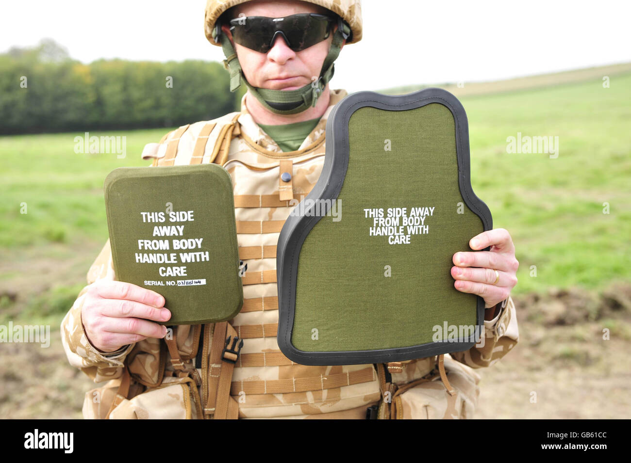 A comparison of British Army body armour. On the left is the small plate of body  armour that only covers the heart. On the right is the much larger plate of  body