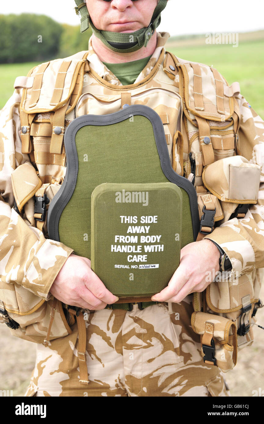 A comparison of British Army body armour. At the front is the small plate of body armour that