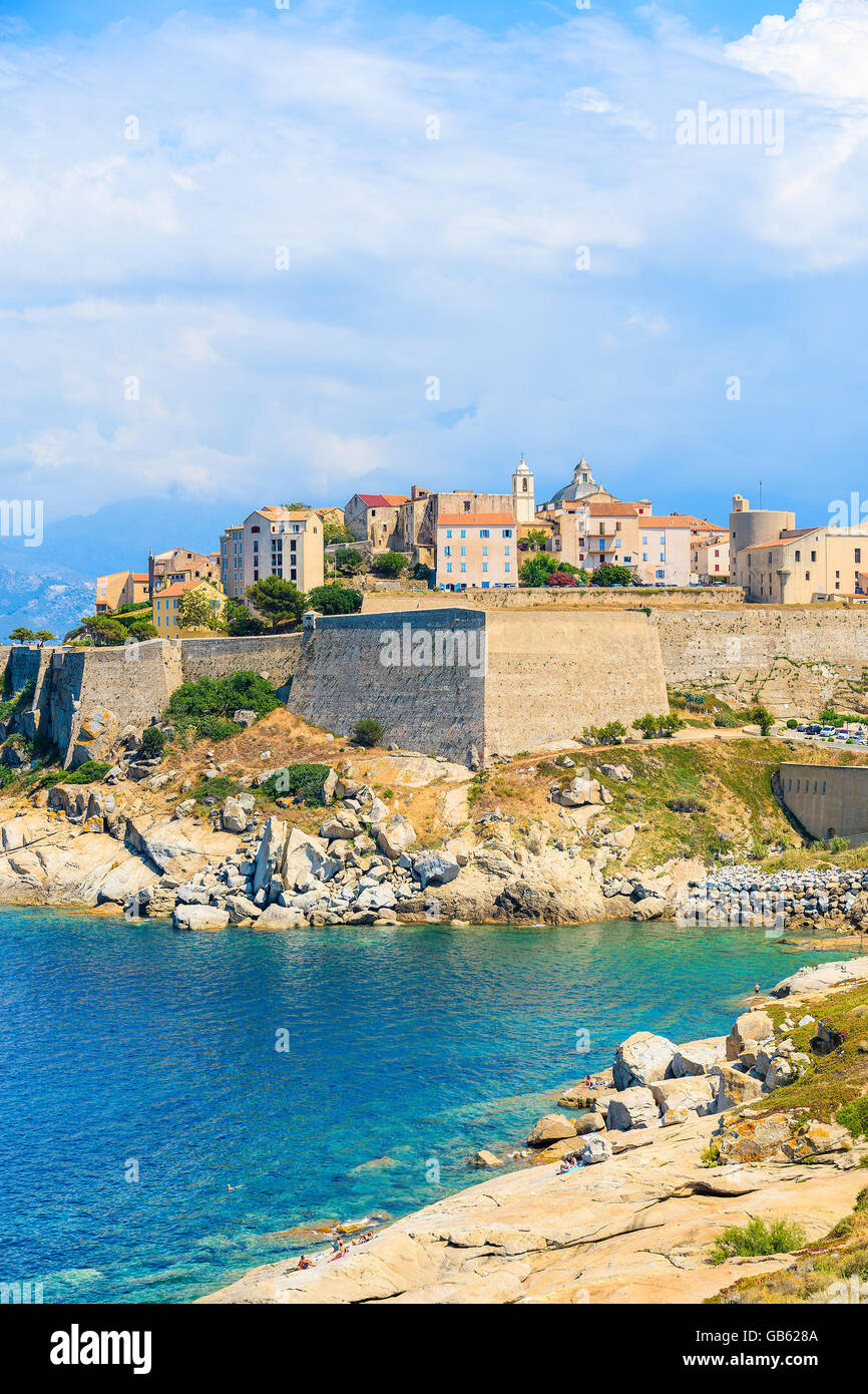 A view of Calvi town and beautiful sea bay, Corsica island, France Stock Photo