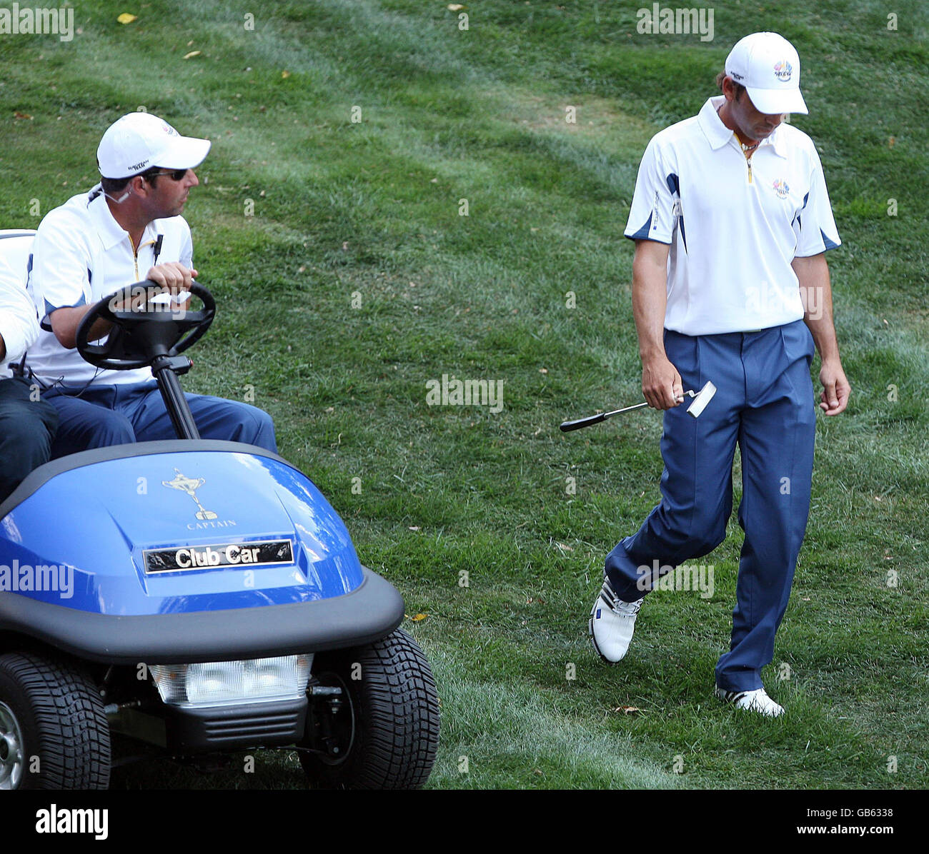 Europe's Sergio Garcia is consoled by Jose Maria Olazabal on the 12th ...