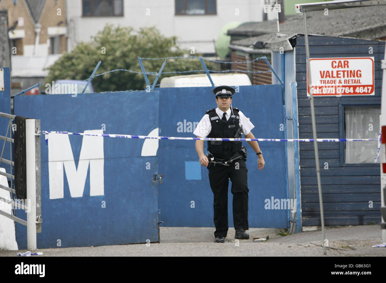 Police at Paynes Road Car Sales garage in Southampton where a man named
