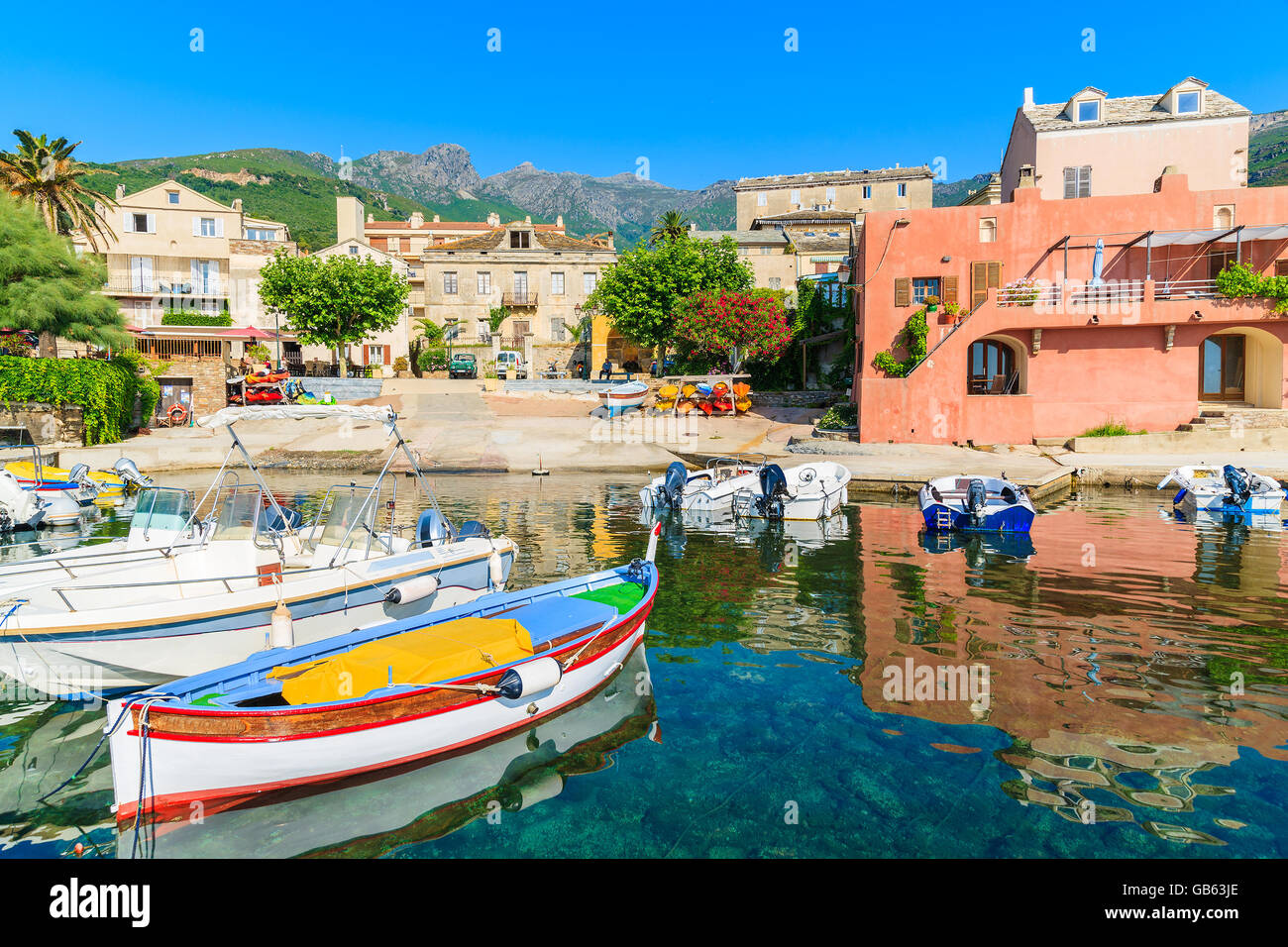 Fishing boats in Erbalunga village on Cap Corse, Corsica island, France Stock Photo