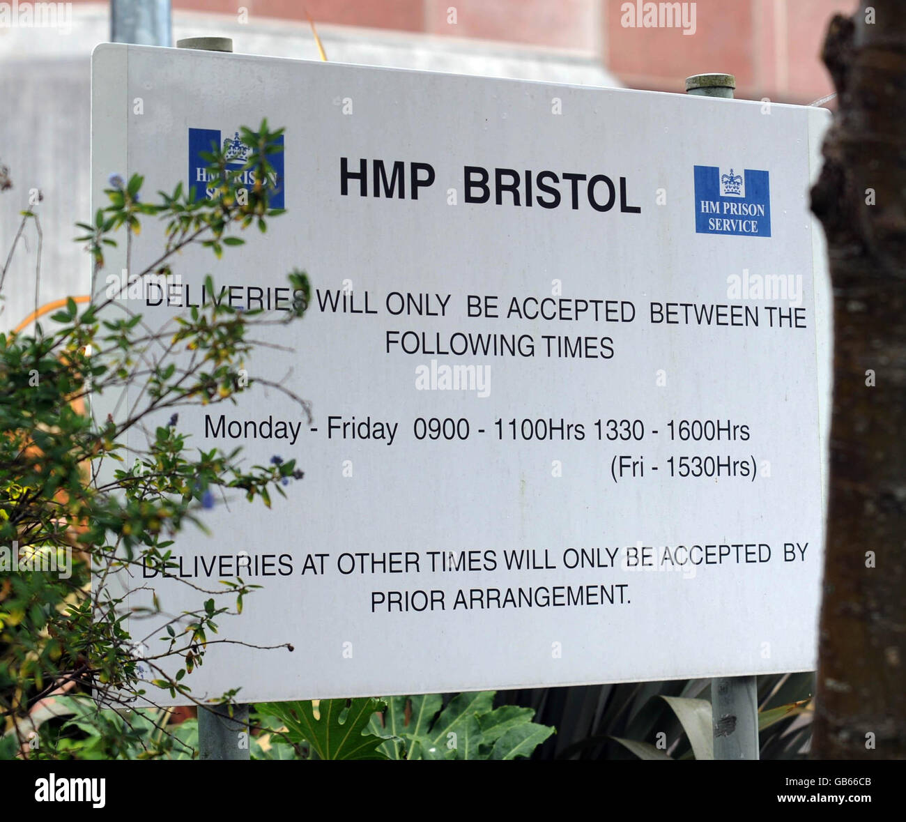 HM Prison Bristol stock. Sign at HM Prison Bristol in Horfield, Bristol. Stock Photo