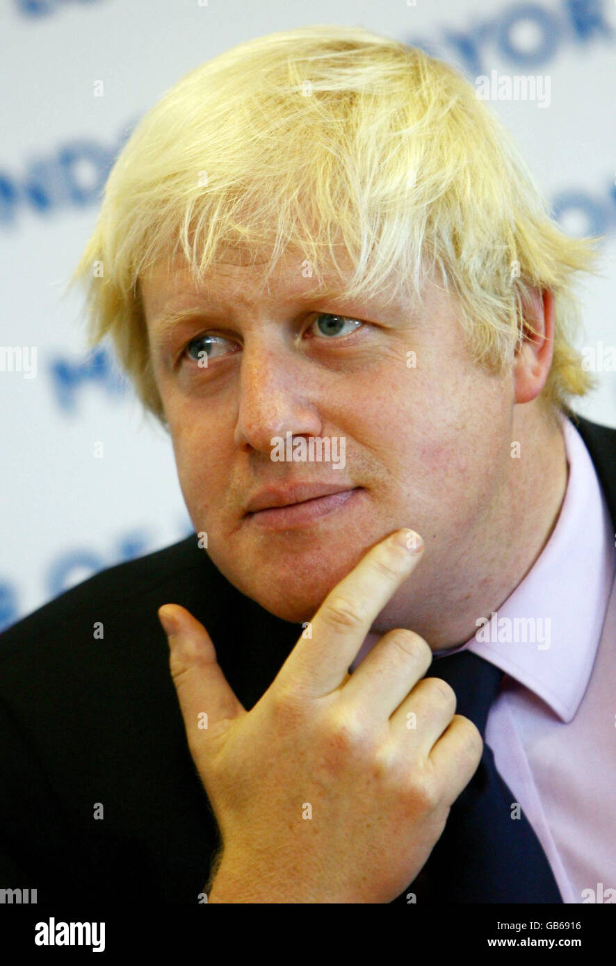 Mayor of London Boris Johnson during a news conference at Bexleyheath Police Station in Bexleyheath, Kent, after announcing plans for locations to benefit from new transport policing teams. Stock Photo