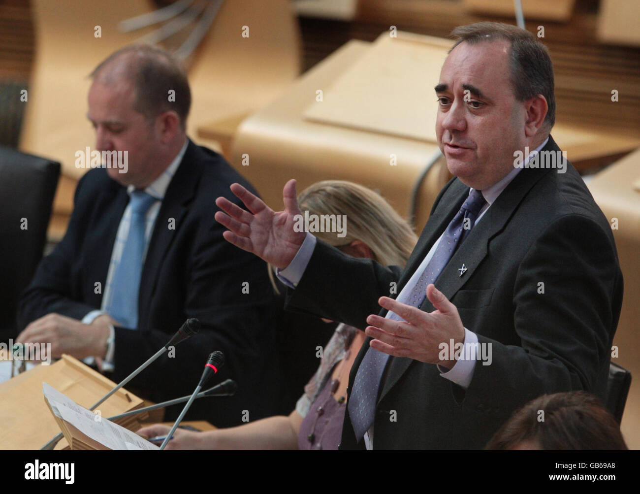 Scottish First Minister Alex Salmond makes a statement regarding the Scottish Broadcasting Commission at the Scottish Parliament in Edinburgh. Stock Photo