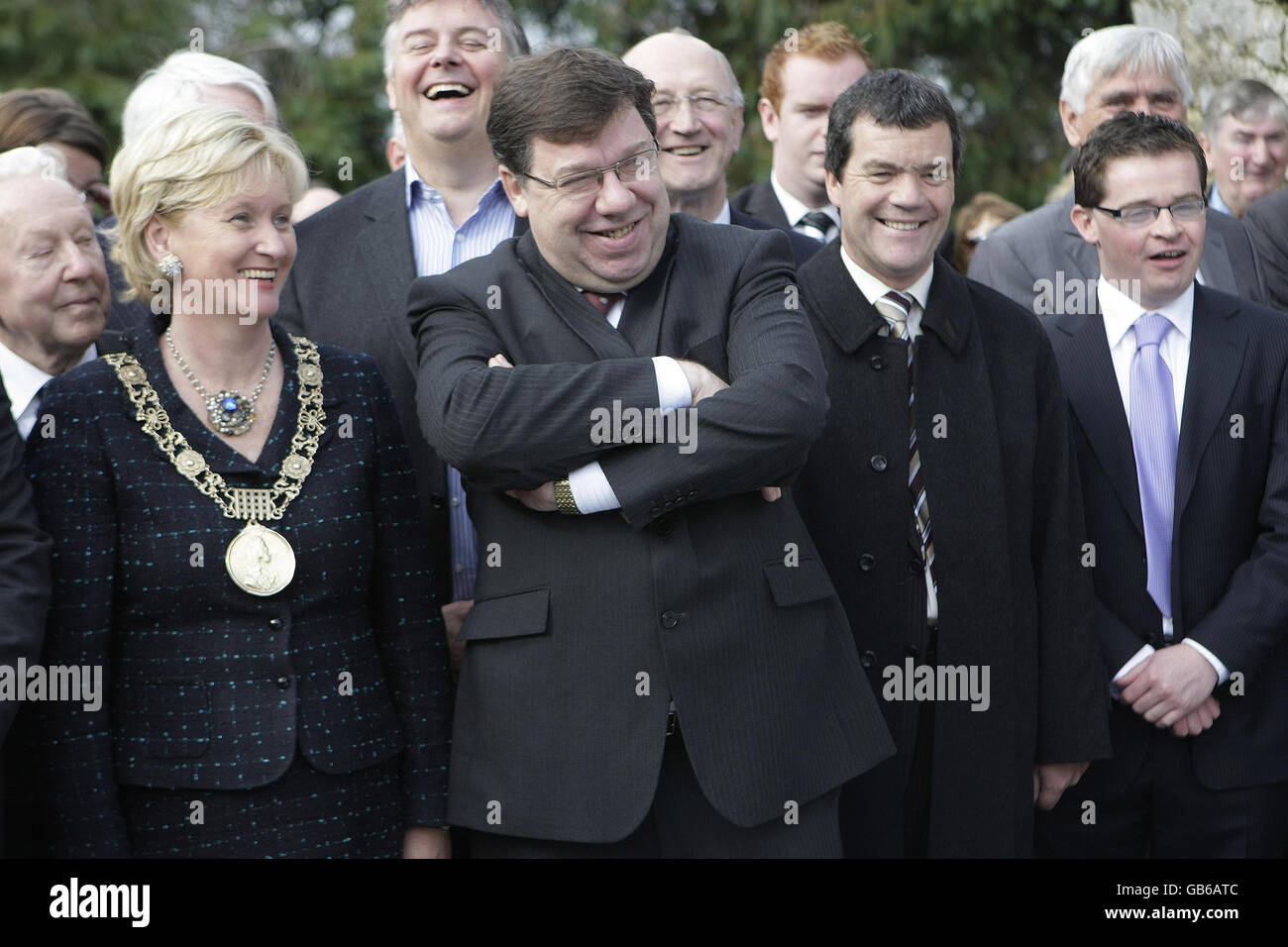 Taoiseach Brian Cowen (centre) attends the annual Fianna Fail party Wolfe Tone Commemoration at Bodenstown Cemetery in Co Kildare. Stock Photo