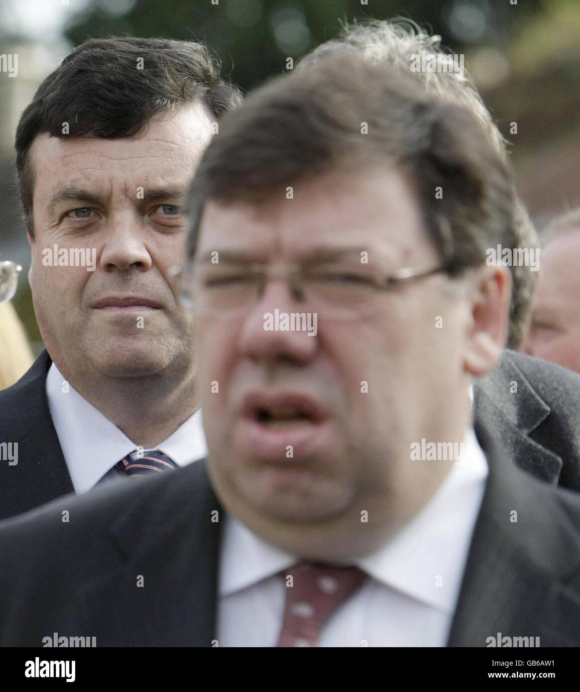 Finance Minister Brian Lenihan (left) and Taoiseach Brian Cowen attend the annual Fianna Fail party Wolfe Tone Commemoration at Bodenstown Cemetery in Co Kildare. Stock Photo