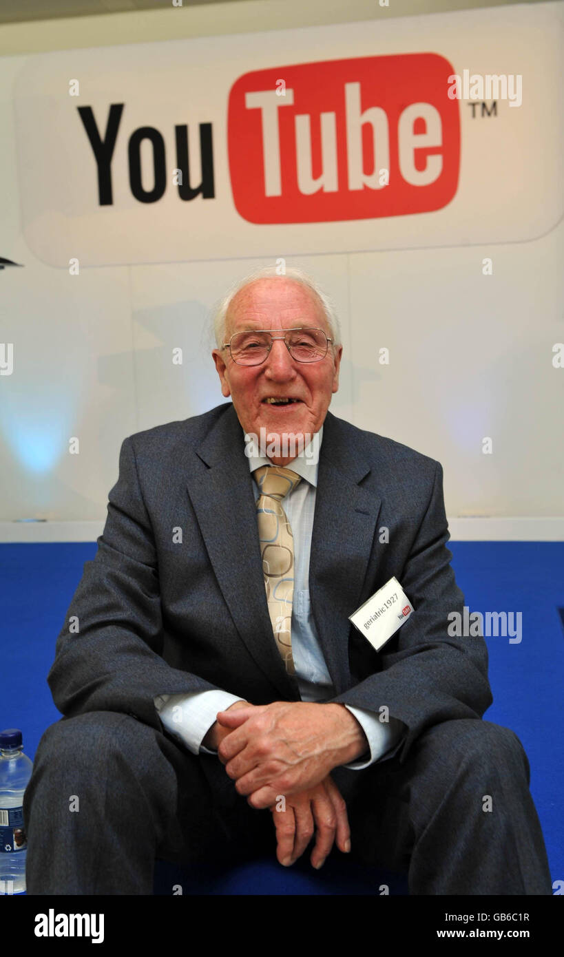 You Tube star Peter Oakley, 81, from Derbyshire, who uses the web name  geriatric1927, and has posted more than 100 video diaries at Google's  British headquarters, in Buckingham Palace Road, central London,
